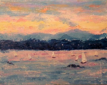 Landscapes Painting - Sailing at Sunset near the Cascades abstract seascape